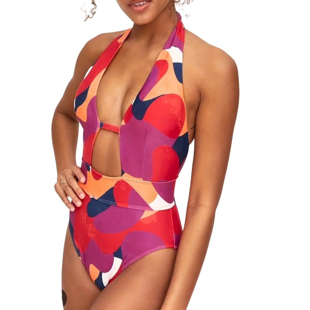 Adore Me One Piece Swimsuit Womens Small Multicolor Abstract Cutout Halter ADM47